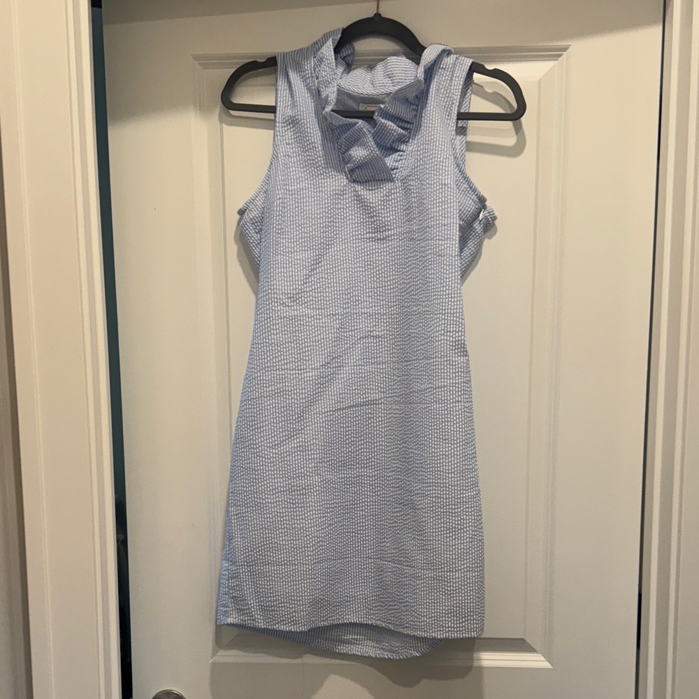 Mudpie Seersucker Ruffle Neck Dress